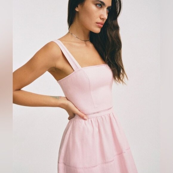 NEW Reformation Everett Linen Midi Dress Cherry Blossom Light Pink | US 4 UK 8 - Picture 12 of 14